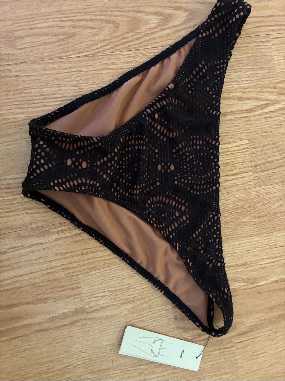 Black Crochet Bikini Bottom with Nude Lining